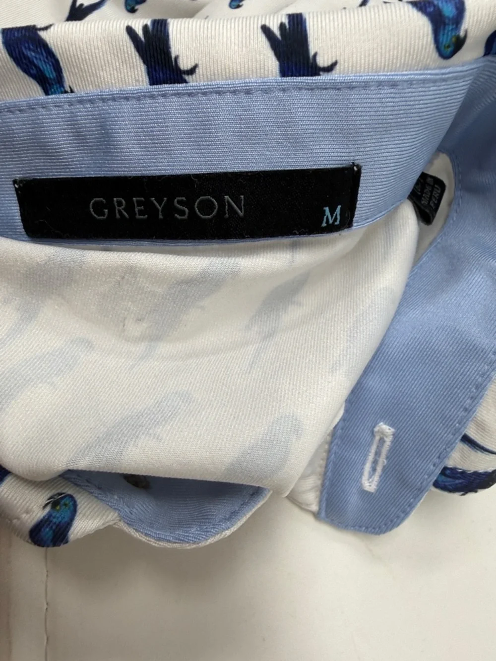 Greyson Kids White Polo Golf Shirt-Polo  with Blue Parrot Print size M